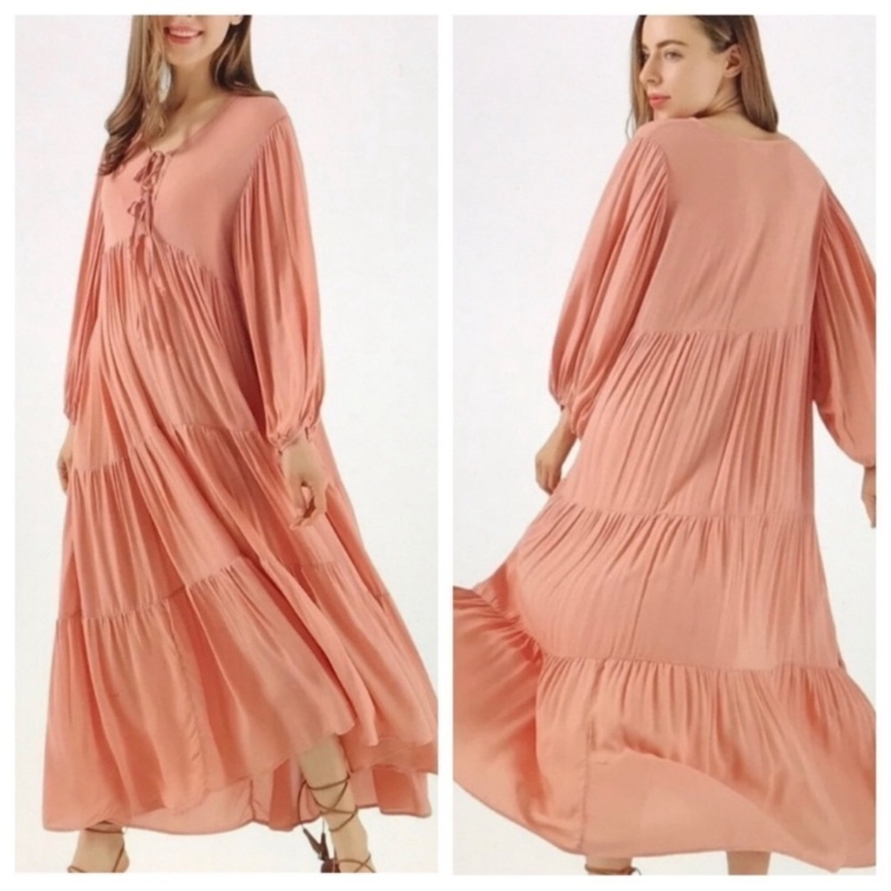Young Fabulous‎ & Broke Dawn Tiered Maxi Dress XS Peach Balloon Sleeve